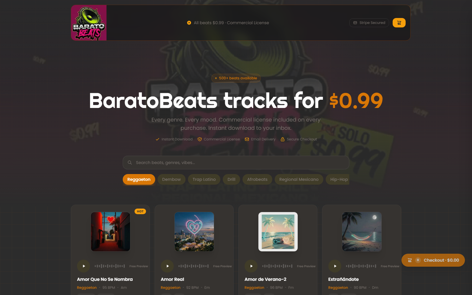 BaratoBeats beat marketplace website